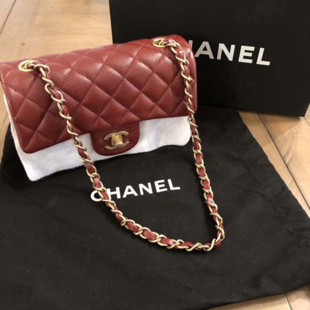 Chanel classic mini handbag rouge caviar leather